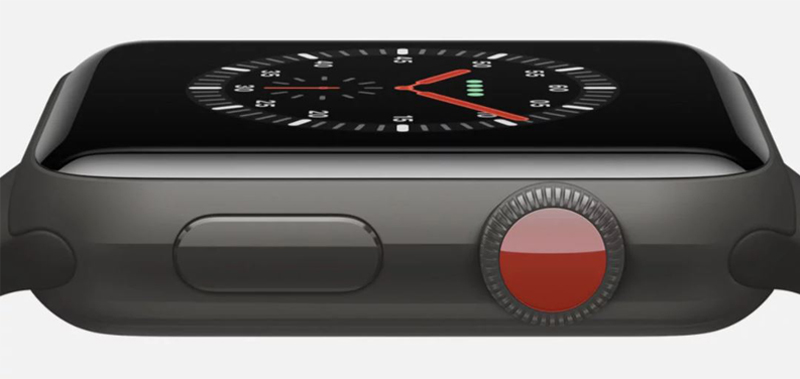 Đồng hồ Apple Watch 3 có gắn SIM - Thiết kế màu đỏ nổi bật của nút bấm tiện ích Digital Crown và nút nguồn